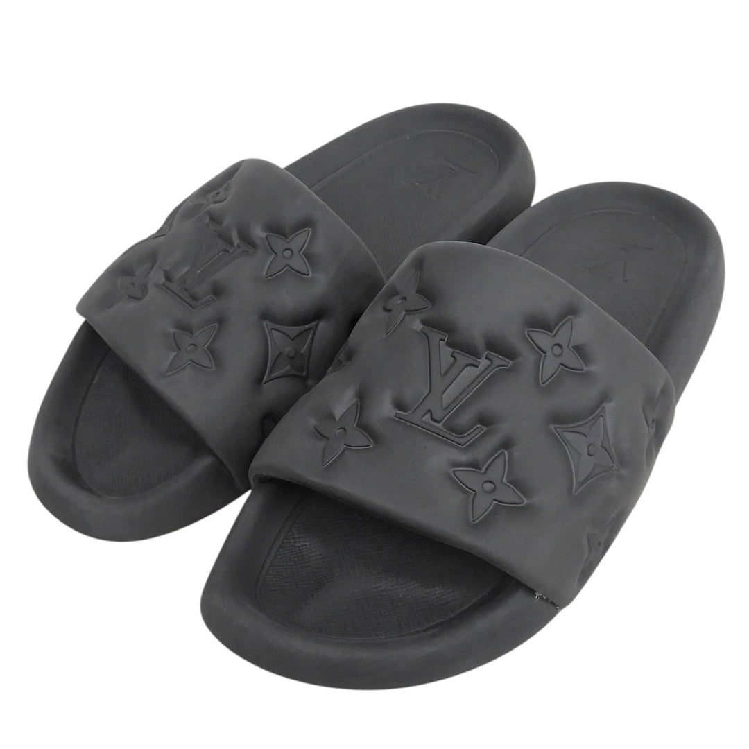 Very Good LOUIS VUITTON Sandals Waterfront line Monogram Mules black rubber 10