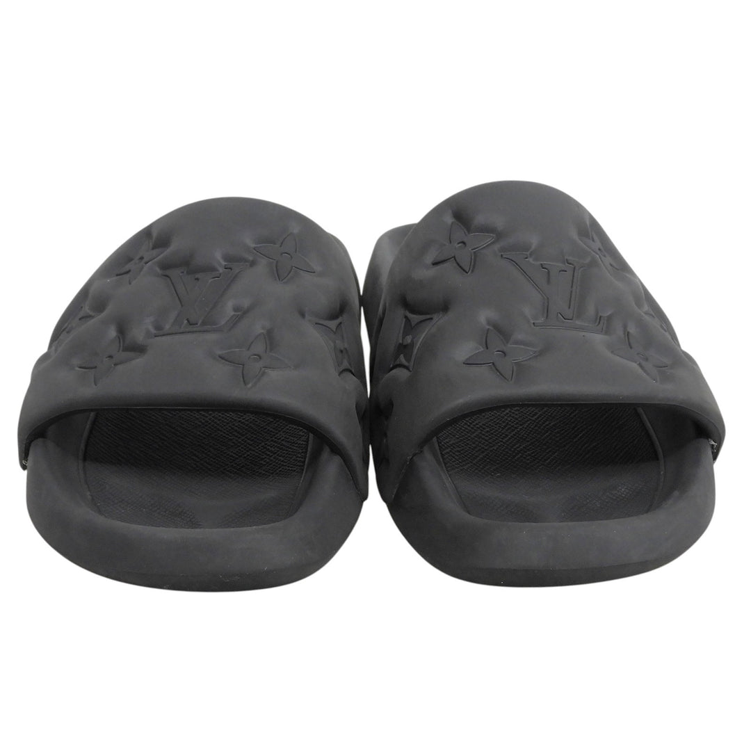 Very Good LOUIS VUITTON Sandals Waterfront line Monogram Mules black rubber 10