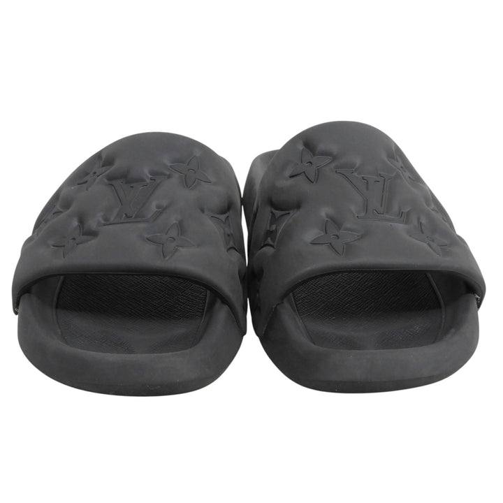 Very Good LOUIS VUITTON Sandals Waterfront line Monogram Mules black rubber 10