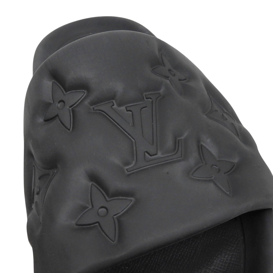 Very Good LOUIS VUITTON Sandals Waterfront line Monogram Mules black rubber 10