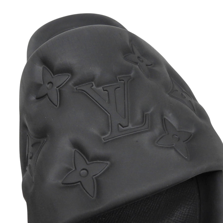 Very Good LOUIS VUITTON Sandals Waterfront line Monogram Mules black rubber 10