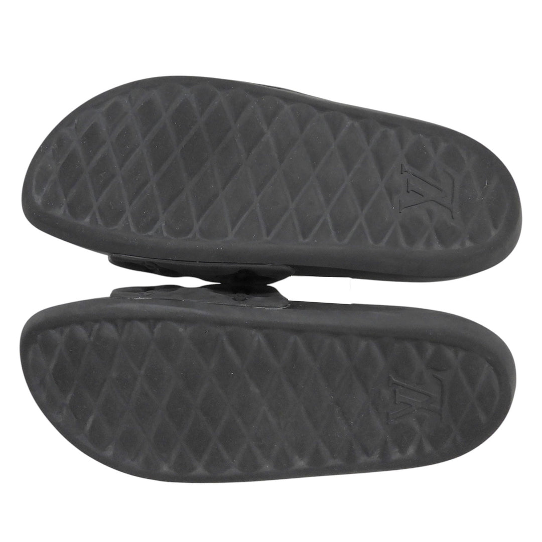 Very Good LOUIS VUITTON Sandals Waterfront line Monogram Mules black rubber 10