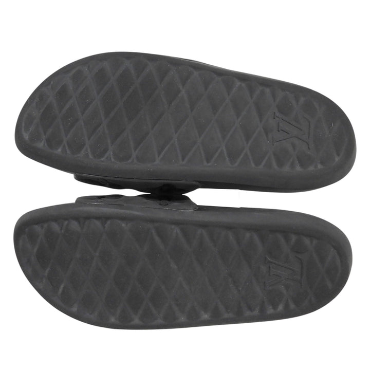 Very Good LOUIS VUITTON Sandals Waterfront line Monogram Mules black rubber 10