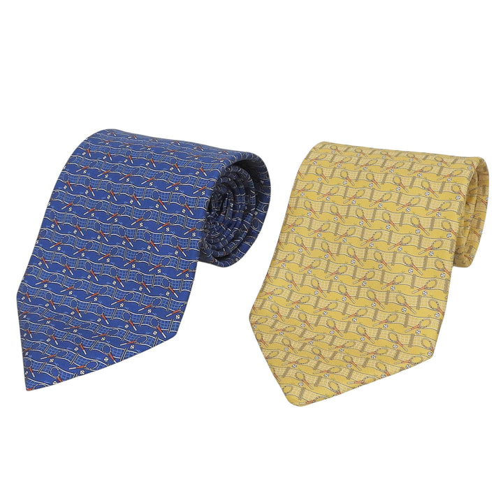 Pristine Salvatore Ferragamo tie Tennis print tie set (2 pieces) blue silk mens
