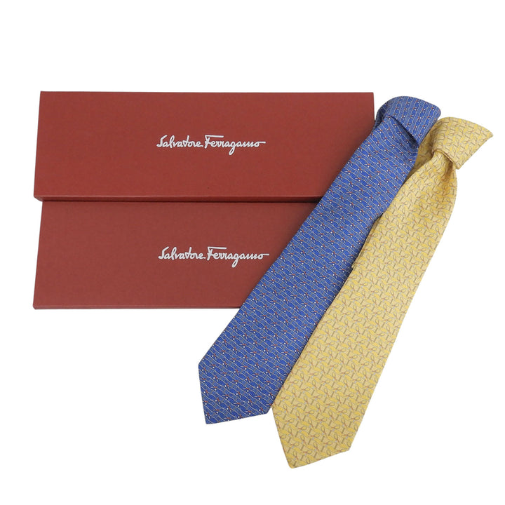 Pristine Salvatore Ferragamo tie Tennis print tie set (2 pieces) blue silk mens