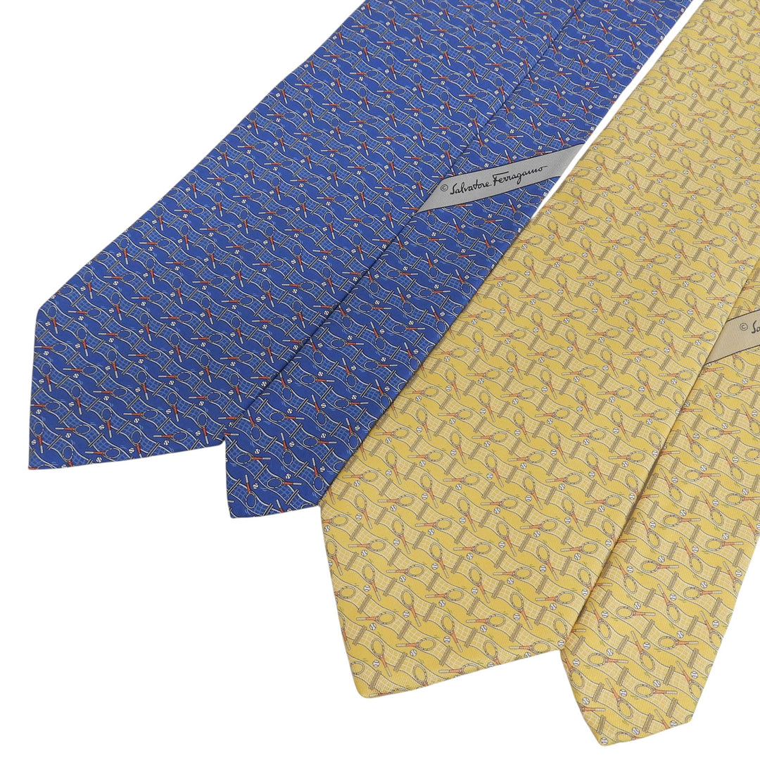 Pristine Salvatore Ferragamo tie Tennis print tie set (2 pieces) blue silk mens