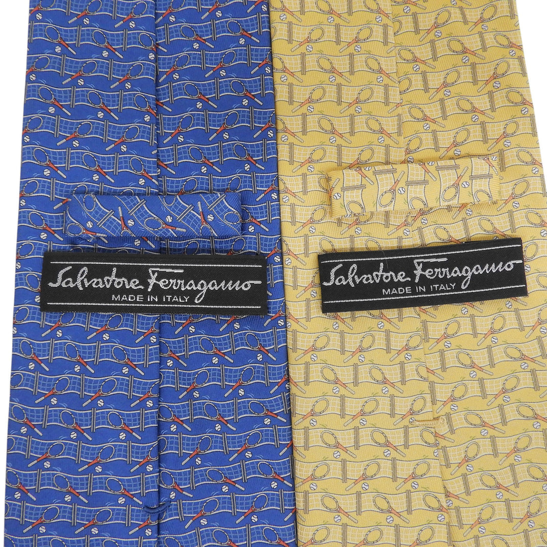 Pristine Salvatore Ferragamo tie Tennis print tie set (2 pieces) blue silk mens