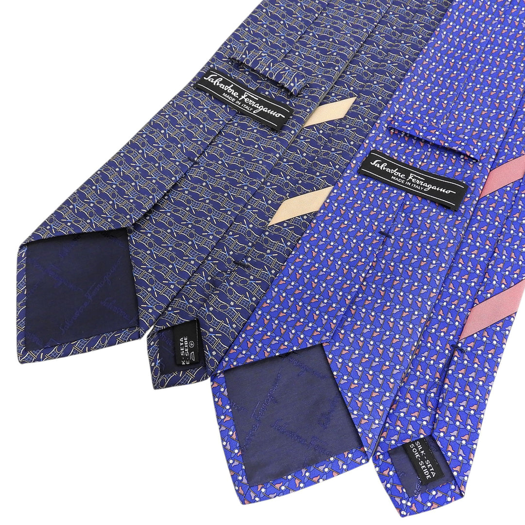 Pristine Salvatore Ferragamo Golf and Tennis Patterned Tie Set (2 pieces) Navy