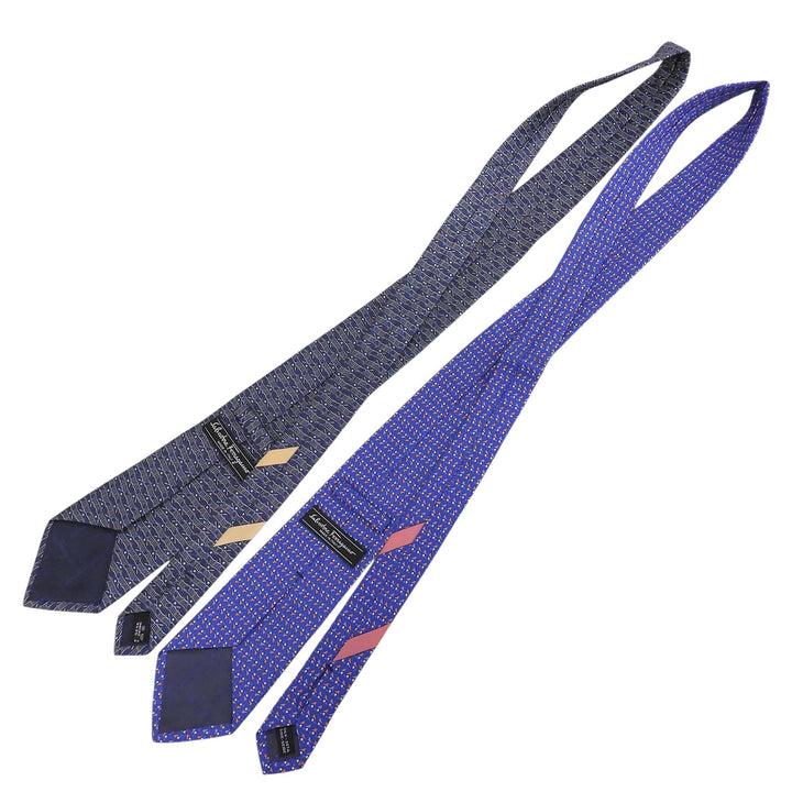 Pristine Salvatore Ferragamo Golf and Tennis Patterned Tie Set (2 pieces) Navy