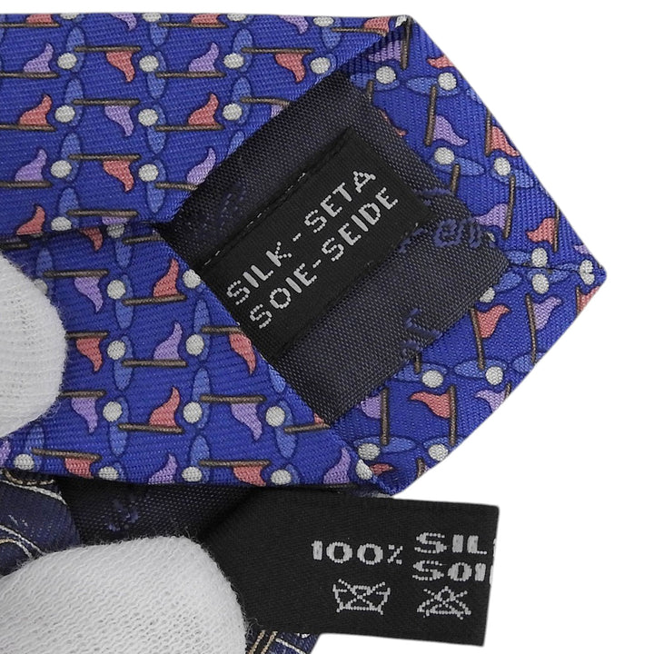 Pristine Salvatore Ferragamo Golf and Tennis Patterned Tie Set (2 pieces) Navy