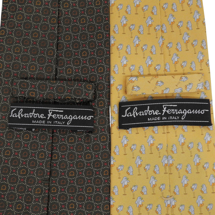 Pristine Salvatore Ferragamo Penguin Gancini all-over print tie set (2 pieces)