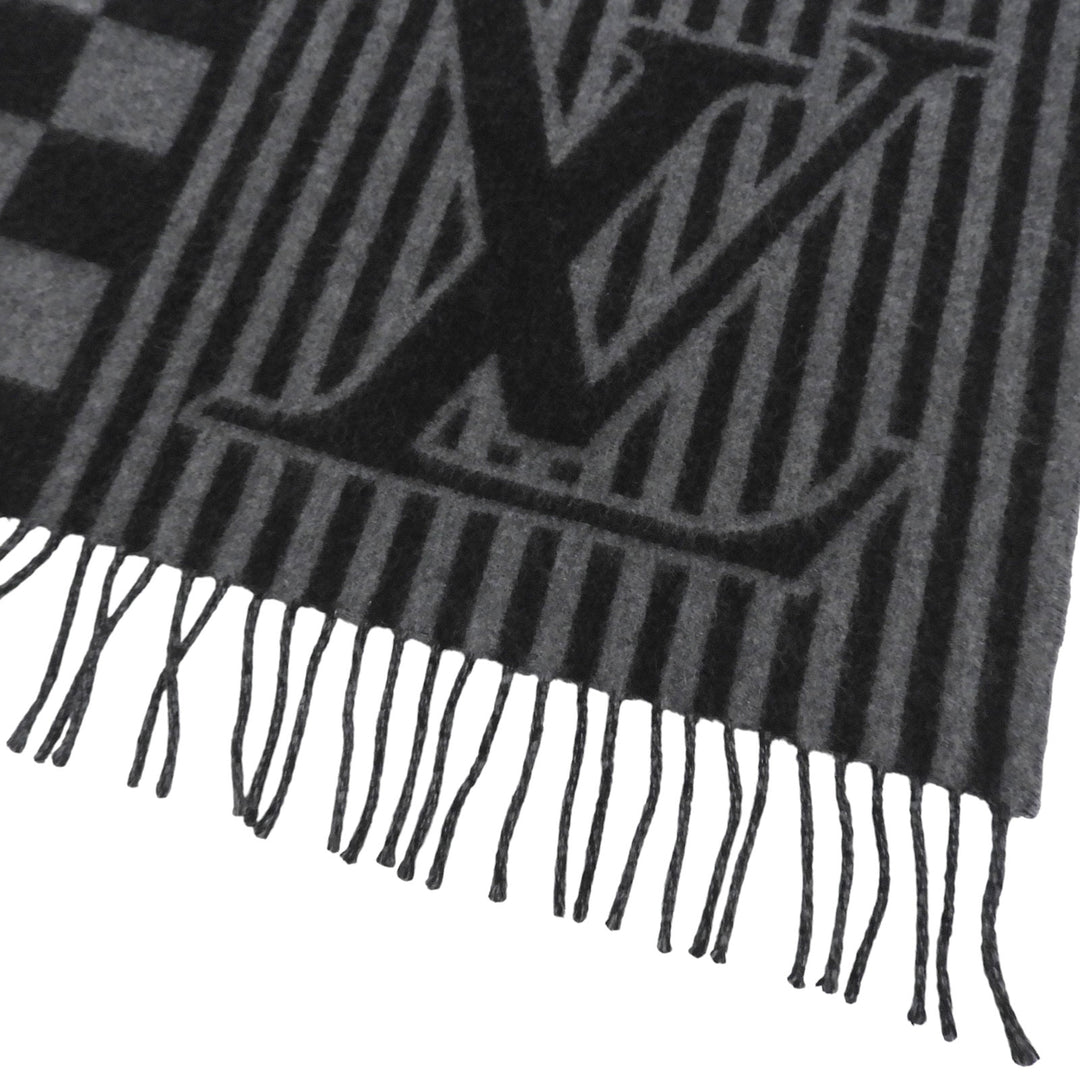 Excellent LOUIS VUITTON Scarf Echarpe Graphical fringe black cashmere M00497