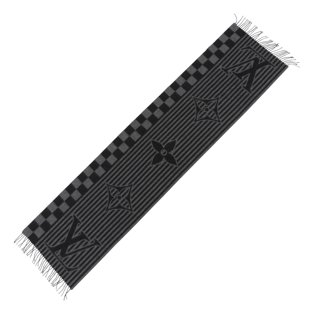 Excellent LOUIS VUITTON Scarf Echarpe Graphical fringe black cashmere M00497
