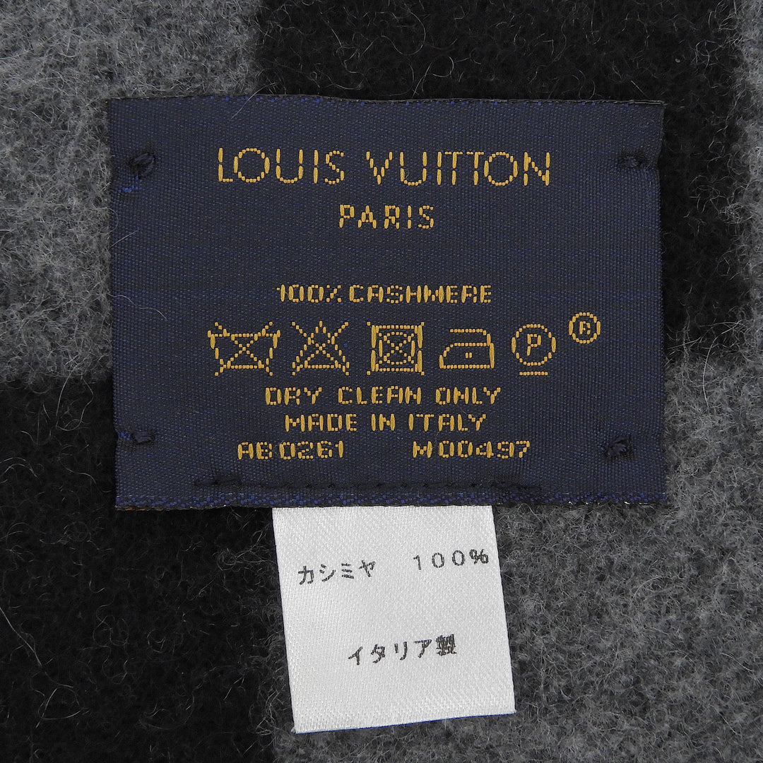 Excellent LOUIS VUITTON Scarf Echarpe Graphical fringe black cashmere M00497