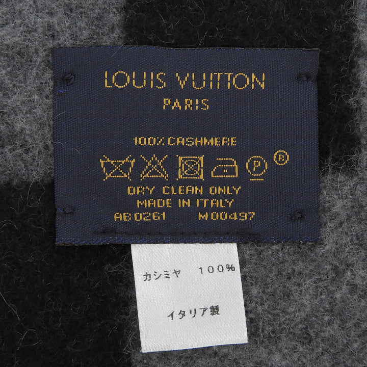 Excellent LOUIS VUITTON Scarf Echarpe Graphical fringe black cashmere M00497