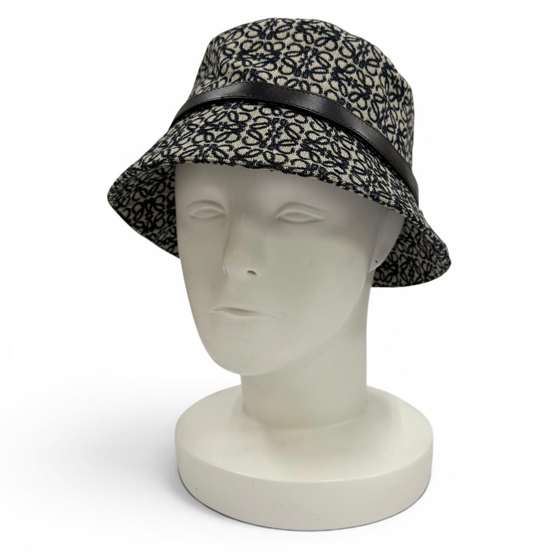 Excellent LOEWE hat Leather accent Anagram Jacquard Bucket cotton 57 K820HBLX07