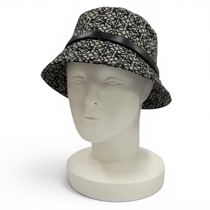 Excellent LOEWE hat Leather accent Anagram Jacquard Bucket cotton 57 K820HBLX07