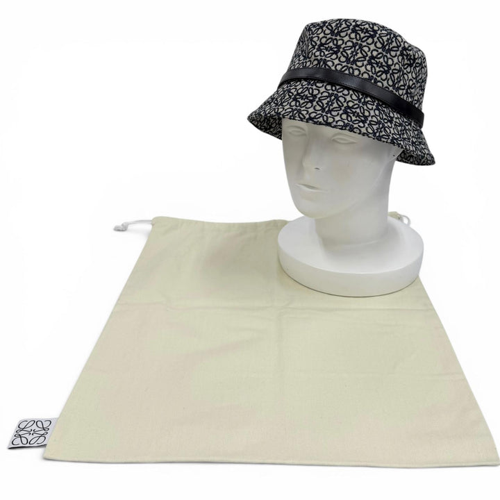 Excellent LOEWE hat Leather accent Anagram Jacquard Bucket cotton 57 K820HBLX07