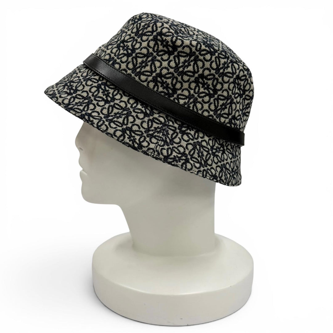 Excellent LOEWE hat Leather accent Anagram Jacquard Bucket cotton 57 K820HBLX07