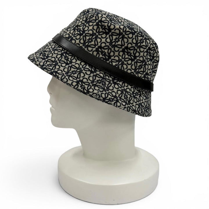 Excellent LOEWE hat Leather accent Anagram Jacquard Bucket cotton 57 K820HBLX07
