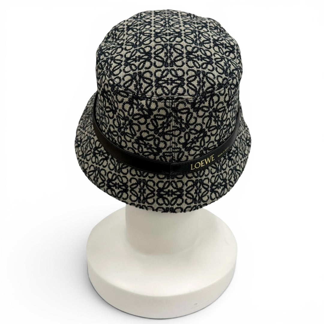 Excellent LOEWE hat Leather accent Anagram Jacquard Bucket cotton 57 K820HBLX07
