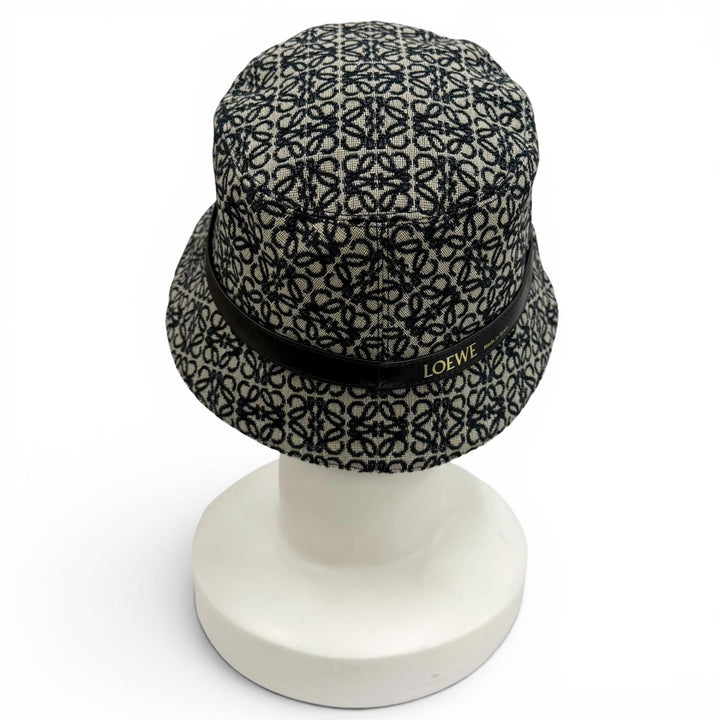 Excellent LOEWE hat Leather accent Anagram Jacquard Bucket cotton 57 K820HBLX07