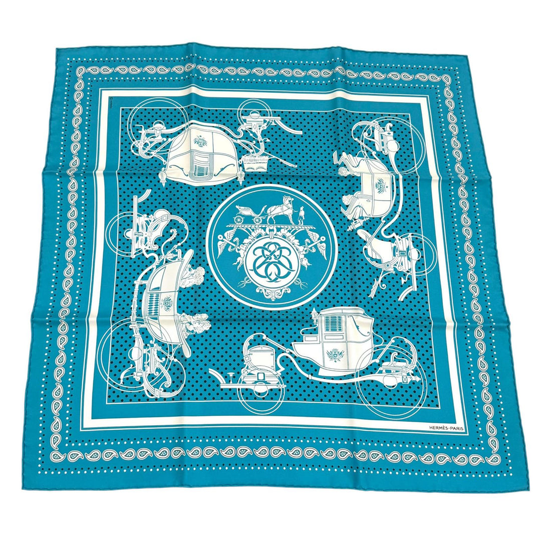 Excellent HERMES scarf Ex-Libris Turquoise silk Women