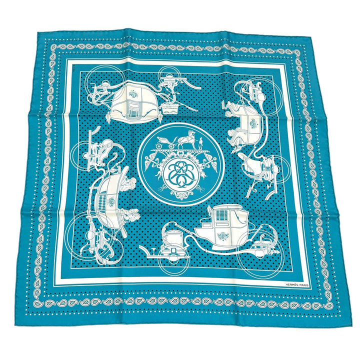 Excellent HERMES scarf Ex-Libris Turquoise silk Women