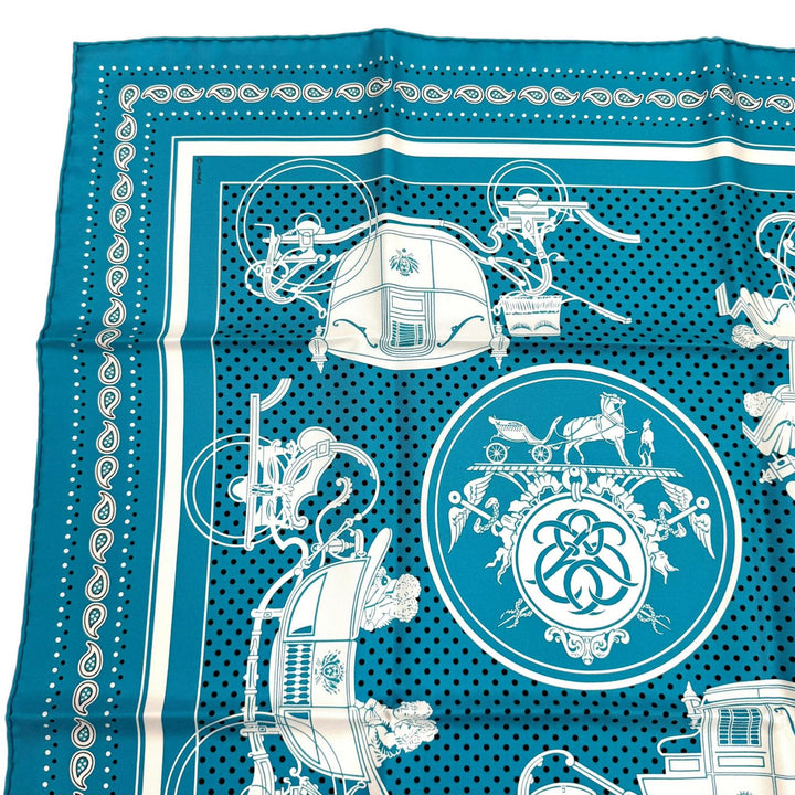 Excellent HERMES scarf Ex-Libris Turquoise silk Women