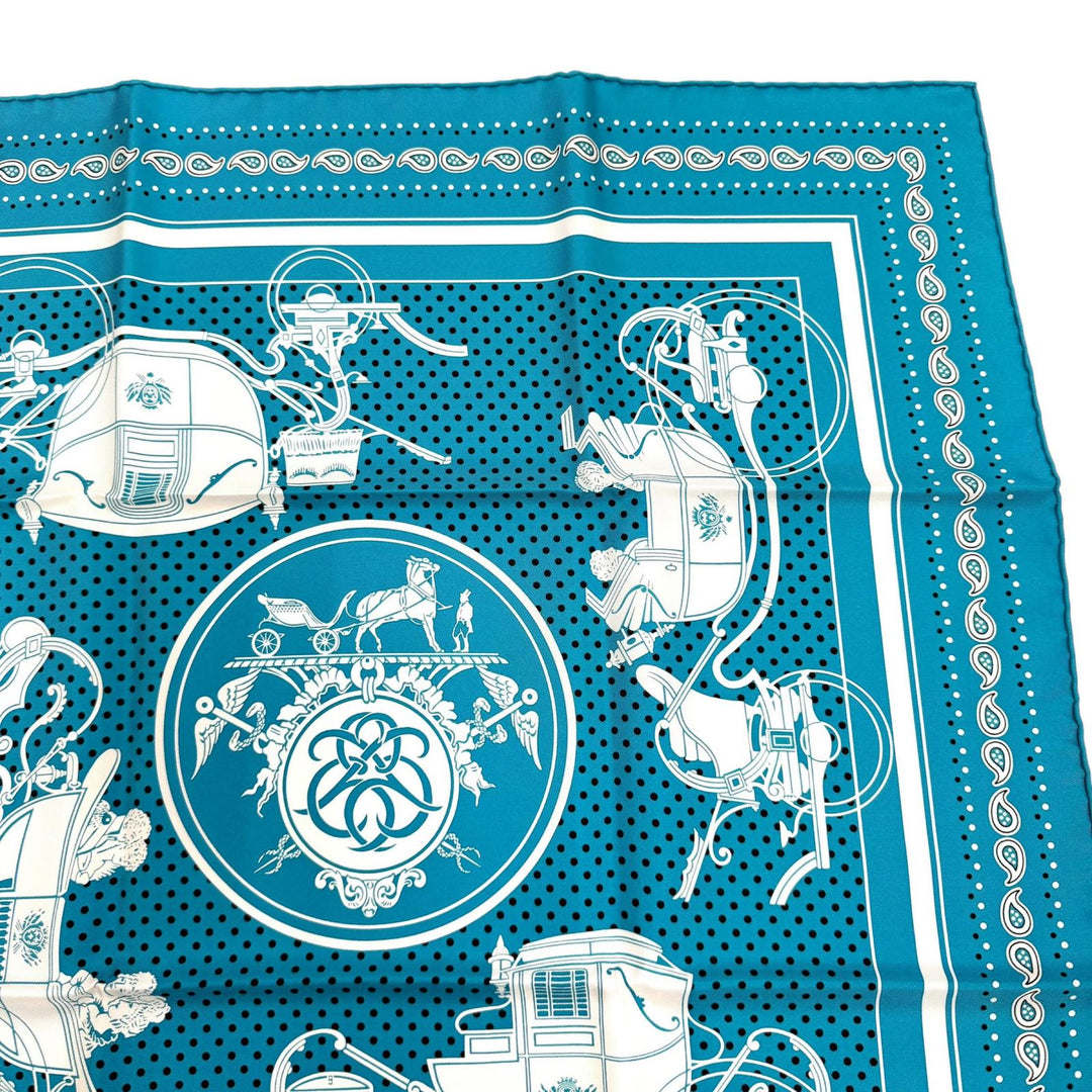 Excellent HERMES scarf Ex-Libris Turquoise silk Women