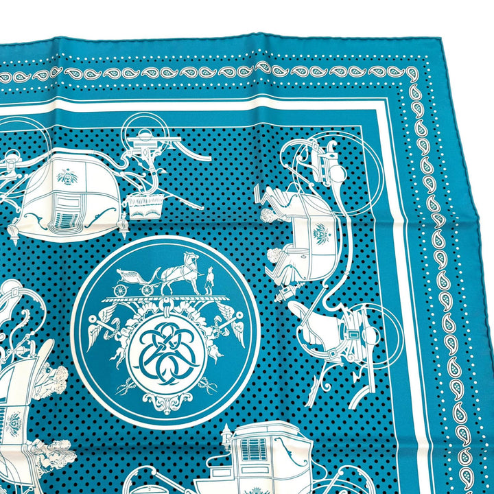 Excellent HERMES scarf Ex-Libris Turquoise silk Women
