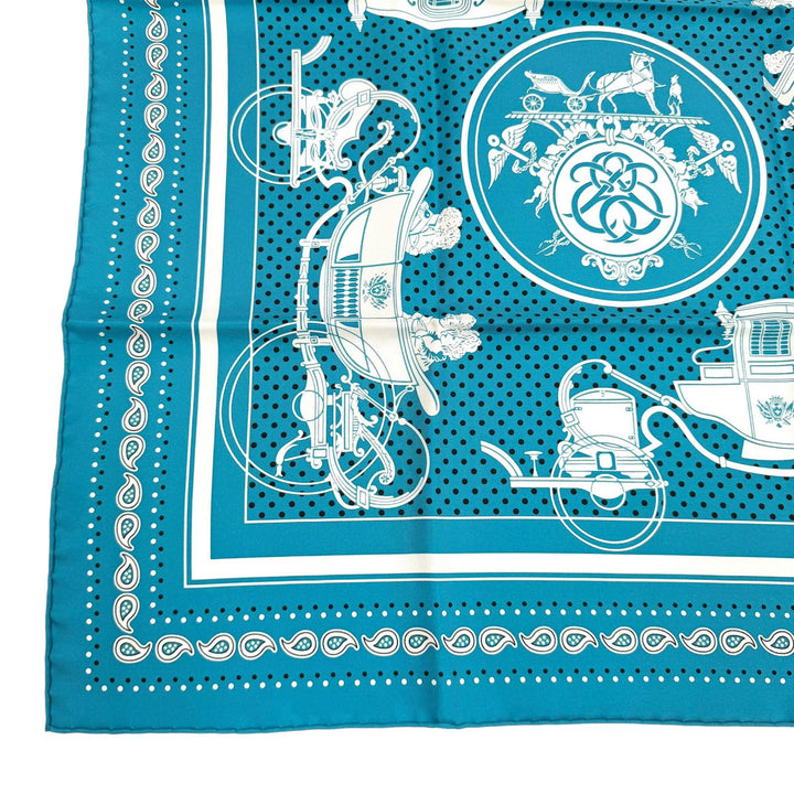 Excellent HERMES scarf Ex-Libris Turquoise silk Women