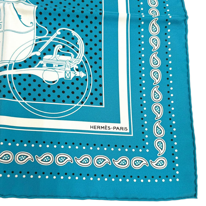 Excellent HERMES scarf Ex-Libris Turquoise silk Women