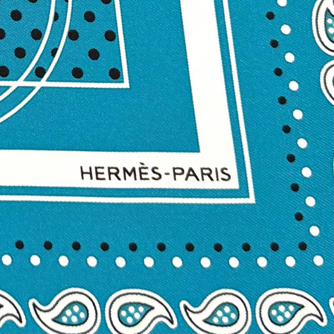 Excellent HERMES scarf Ex-Libris Turquoise silk Women