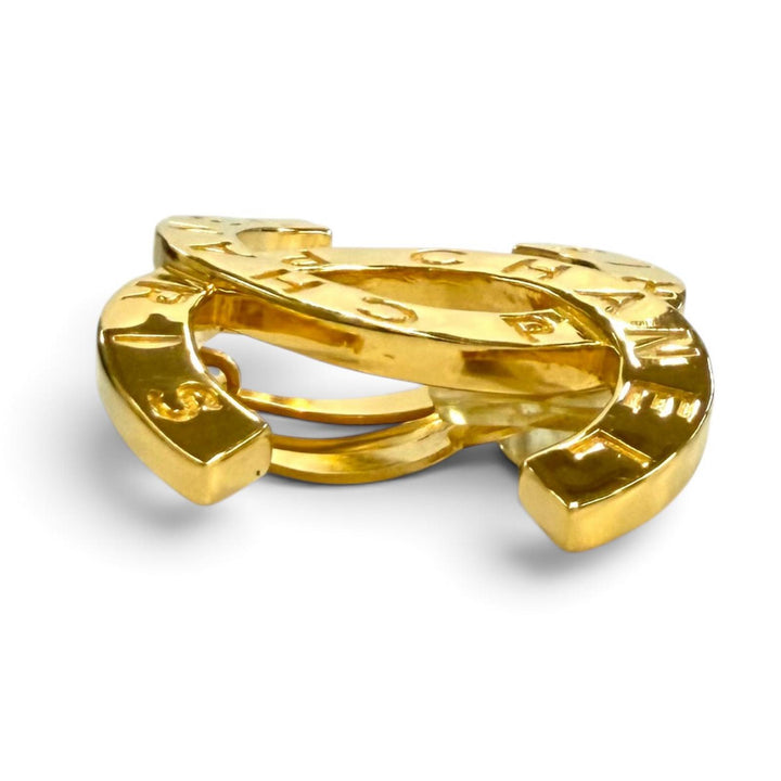 Great CHANEL Earring COCO Mark logo design, large size gold Women B20A