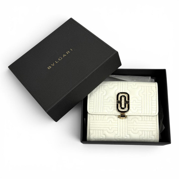 Great BVLGARI Bifold Wallet Parentesi Leather white leather Women