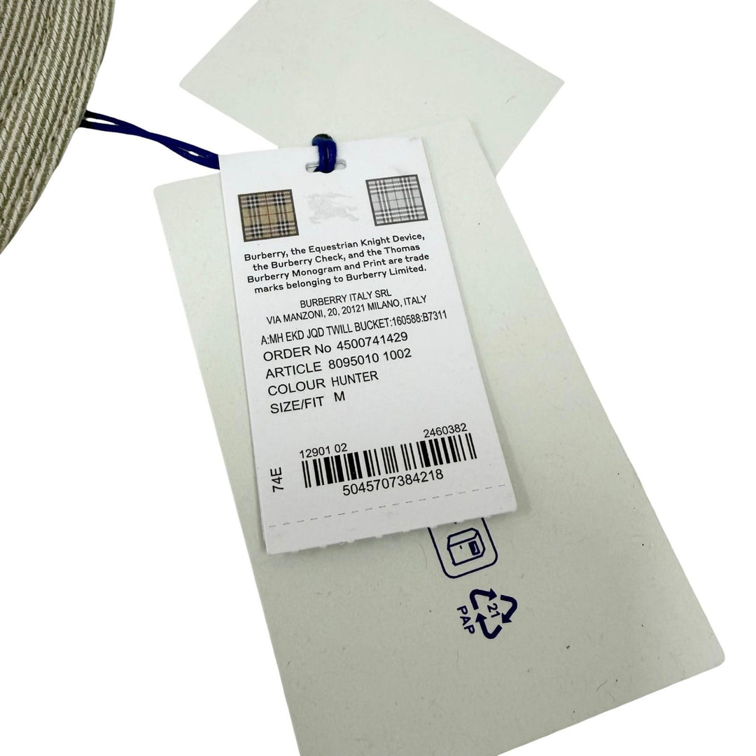 Pristine BURBERRY hat Hose Front Logo Twill Bucket khaki cotton mens M 8095010