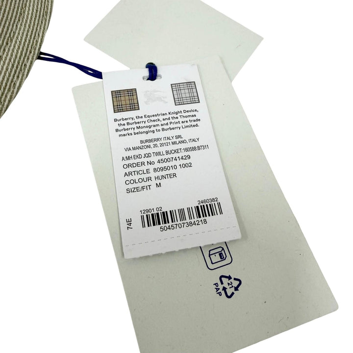 Pristine BURBERRY hat Hose Front Logo Twill Bucket khaki cotton mens M 8095010
