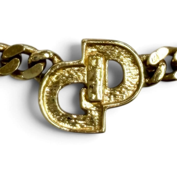Great Christian Dior Necklace CD logo rhinestone curb chain choker gold Women