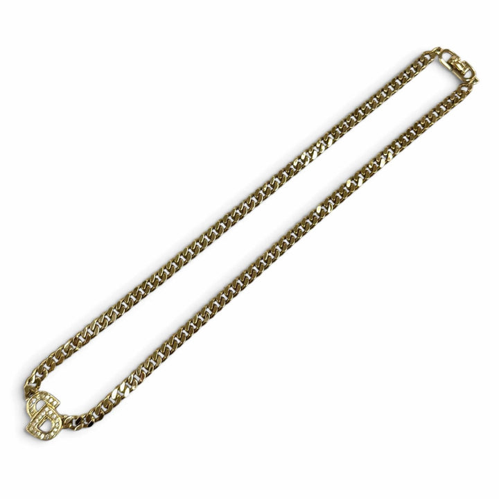 Great Christian Dior Necklace CD logo rhinestone curb chain choker gold Women