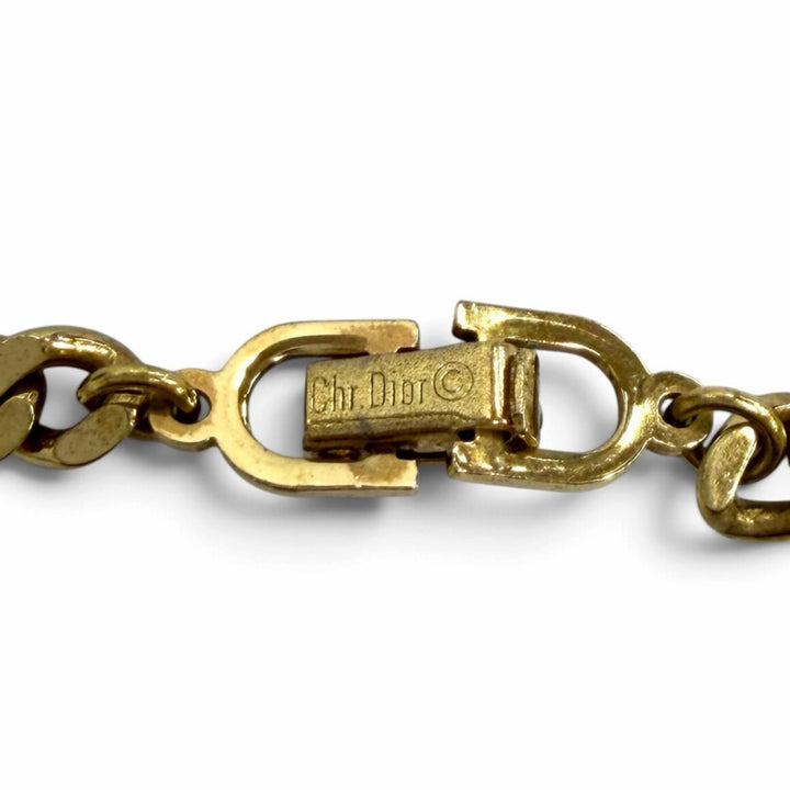 Great Christian Dior Necklace CD logo rhinestone curb chain choker gold Women