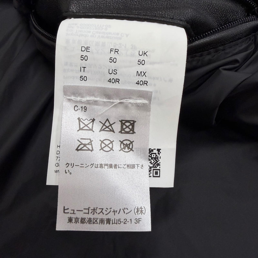 Excellent BOSS PORSCHE leather jacket Neat Ps Stand Collar Rider Jacket black
