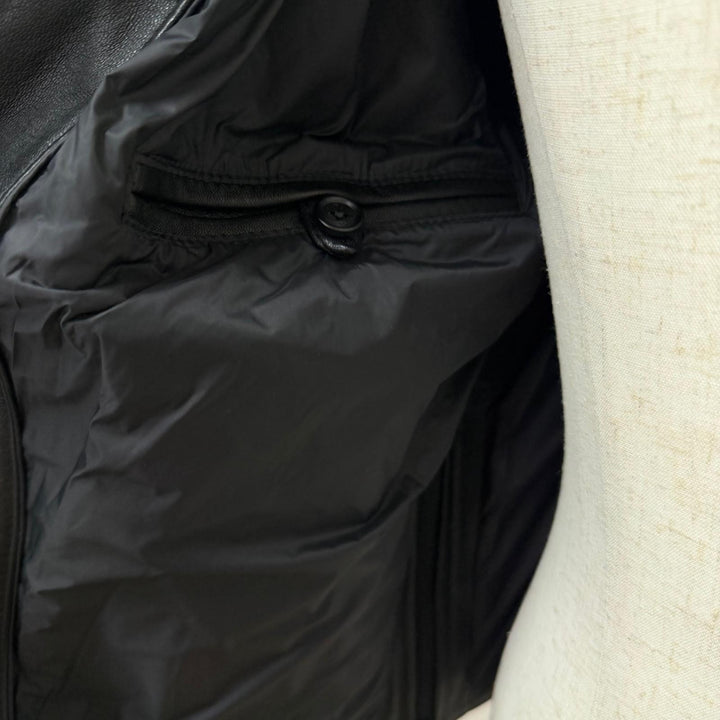 Excellent BOSS PORSCHE leather jacket Neat Ps Stand Collar Rider Jacket black