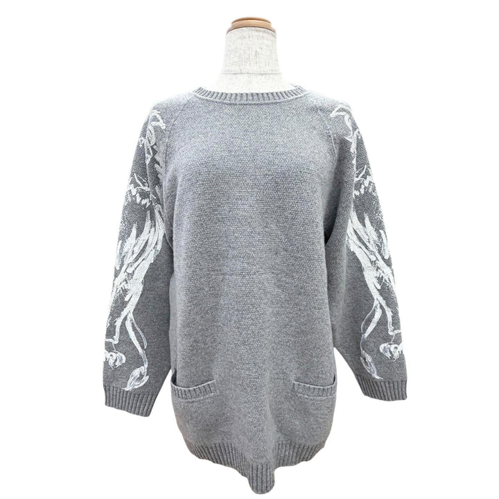 Excellent CHANEL Lion Crew Neck Long Sleeve Knit Sweater gray cashmere 38 P50112
