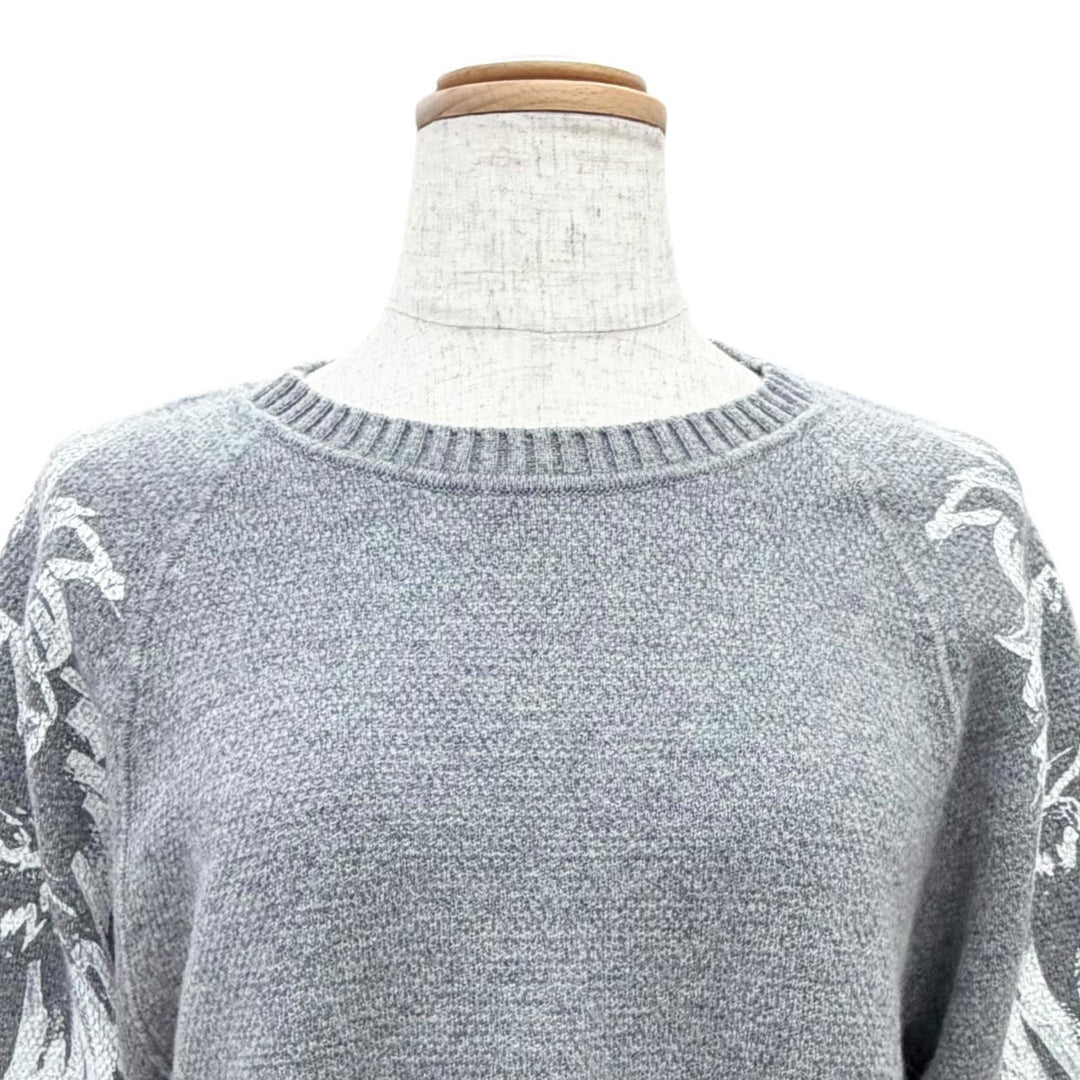 Excellent CHANEL Lion Crew Neck Long Sleeve Knit Sweater gray cashmere 38 P50112