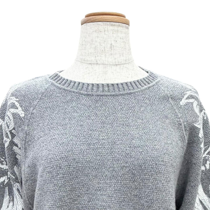 Excellent CHANEL Lion Crew Neck Long Sleeve Knit Sweater gray cashmere 38 P50112