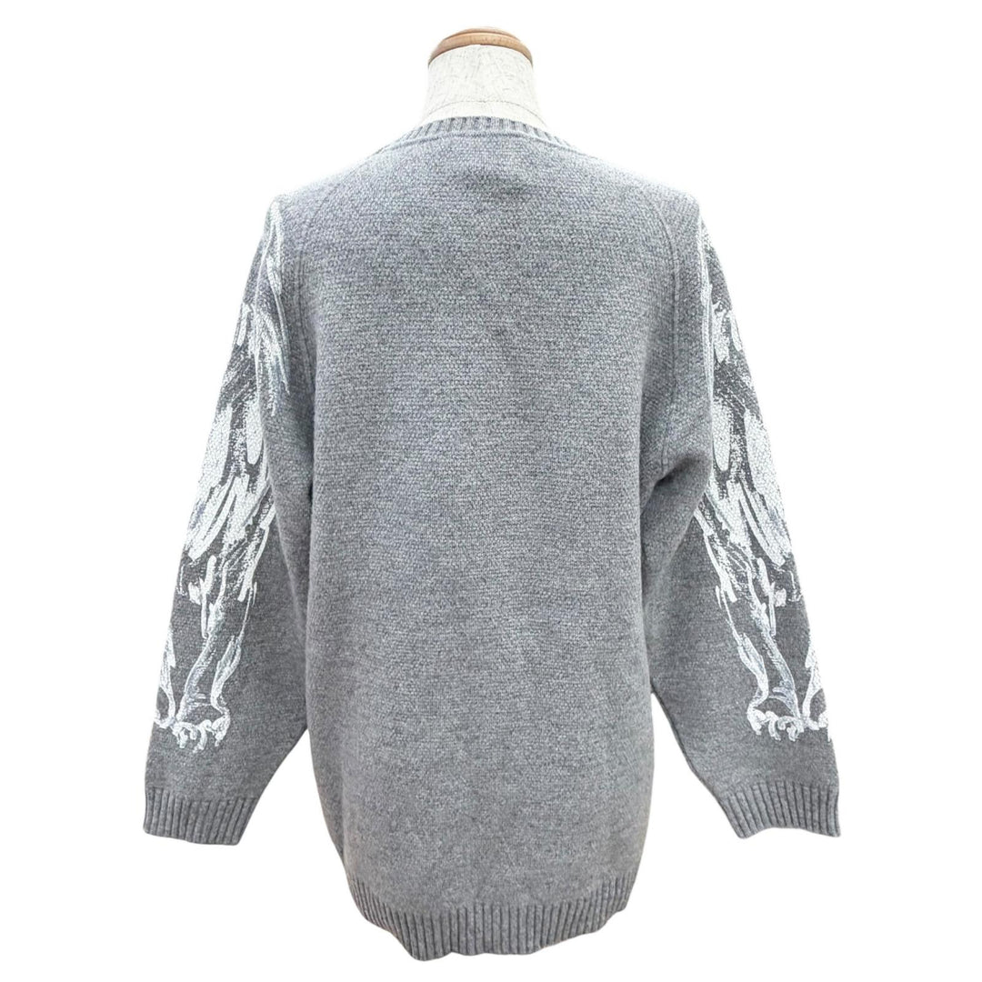 Excellent CHANEL Lion Crew Neck Long Sleeve Knit Sweater gray cashmere 38 P50112