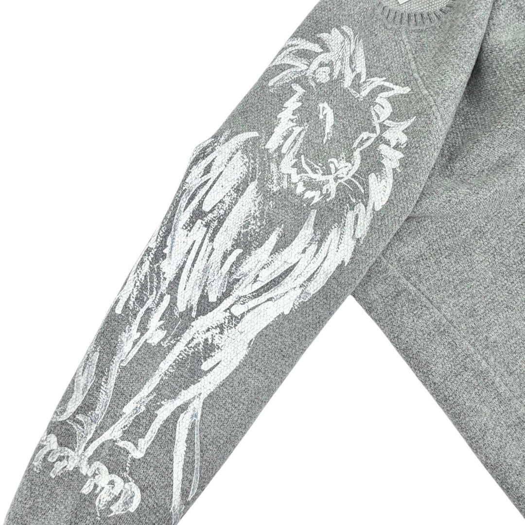 Excellent CHANEL Lion Crew Neck Long Sleeve Knit Sweater gray cashmere 38 P50112