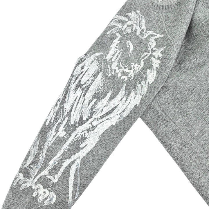Excellent CHANEL Lion Crew Neck Long Sleeve Knit Sweater gray cashmere 38 P50112