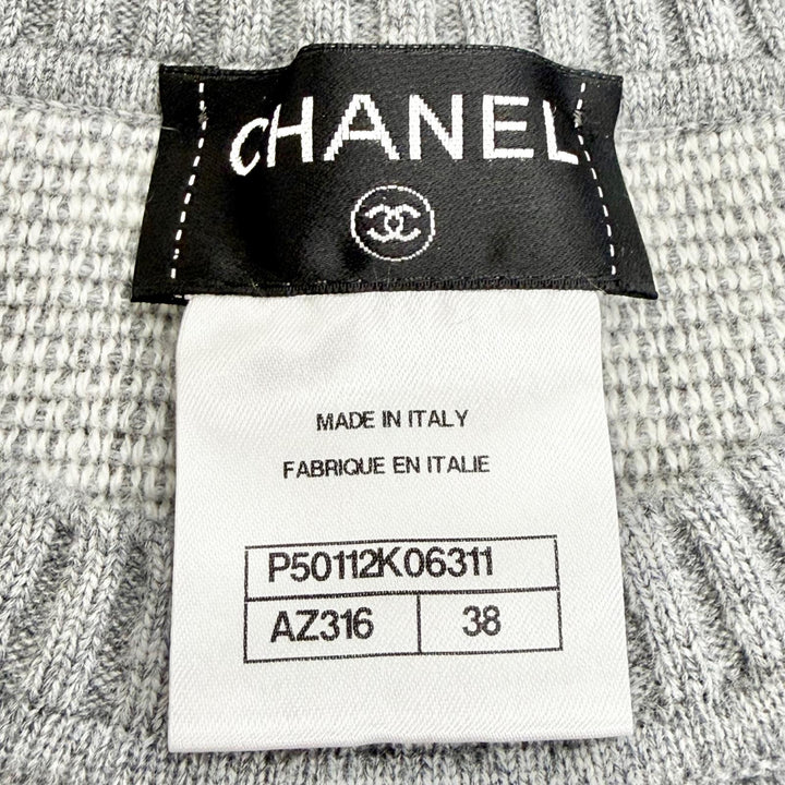 Excellent CHANEL Lion Crew Neck Long Sleeve Knit Sweater gray cashmere 38 P50112